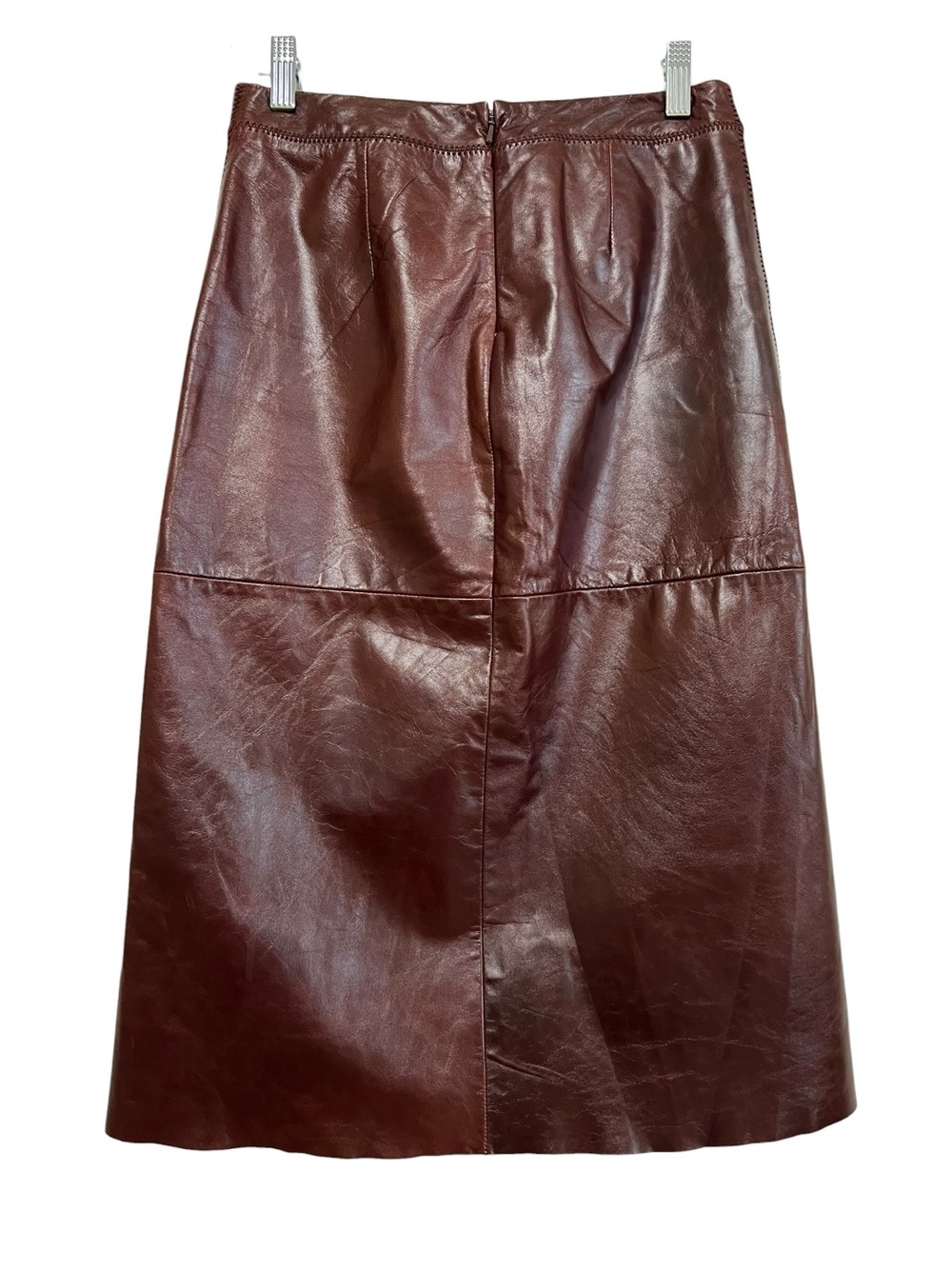 Vtg Y2K GAP Women’s Brown Leather A-Line Midi Skirt Size 2 - Picture 4 of 11
